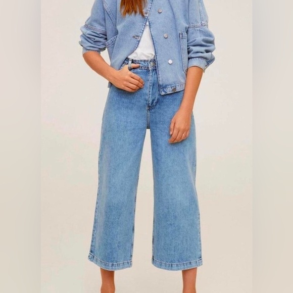 Mango Women’s Carlota Culotte High Rise Jeans Medium Wash Sz 0 - Picture 1 of 13